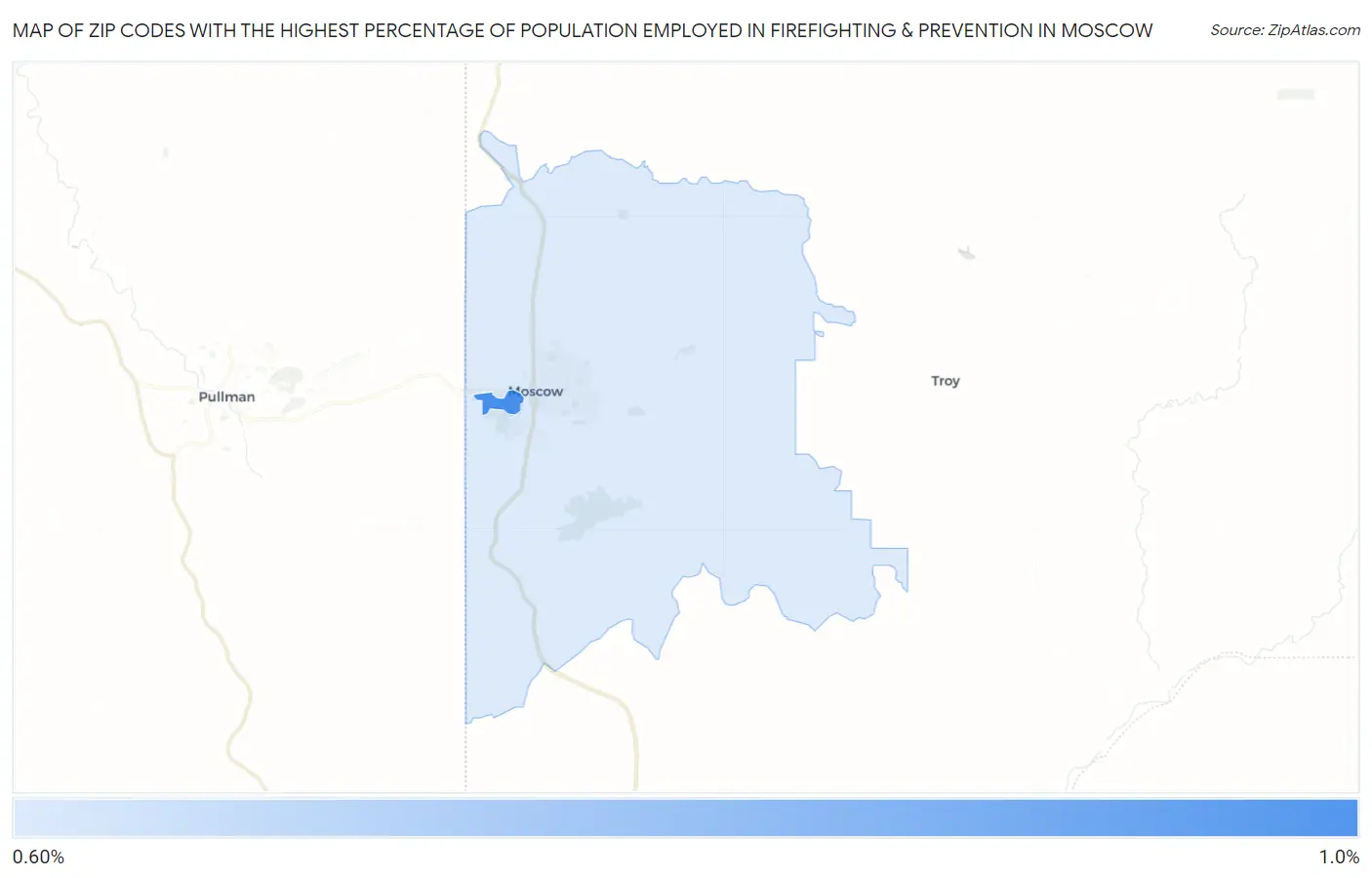 Zip Codes with the Highest Percentage of Population Employed in Firefighting & Prevention in Moscow Map