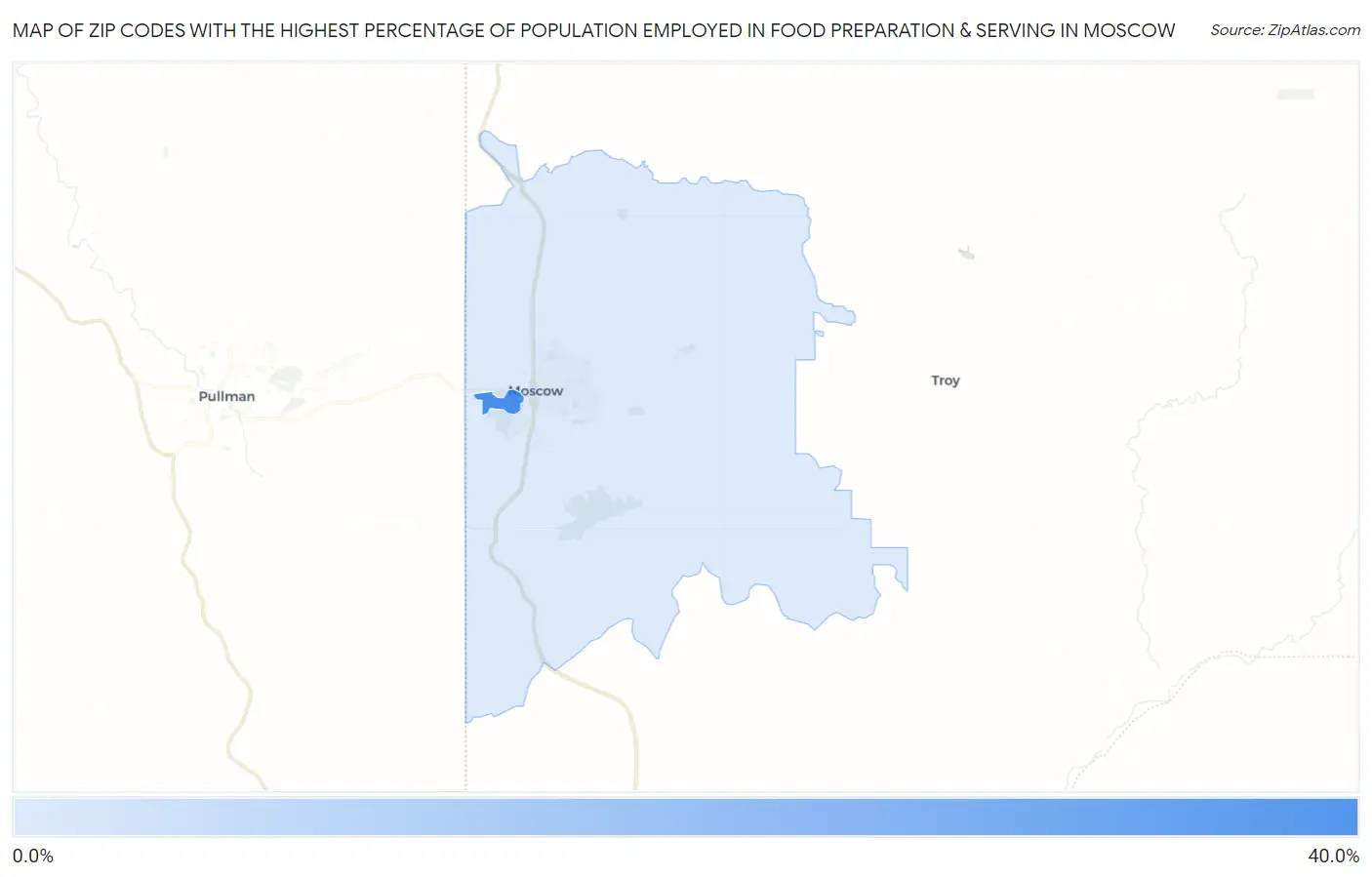 Zip Codes with the Highest Percentage of Population Employed in Food Preparation & Serving in Moscow Map
