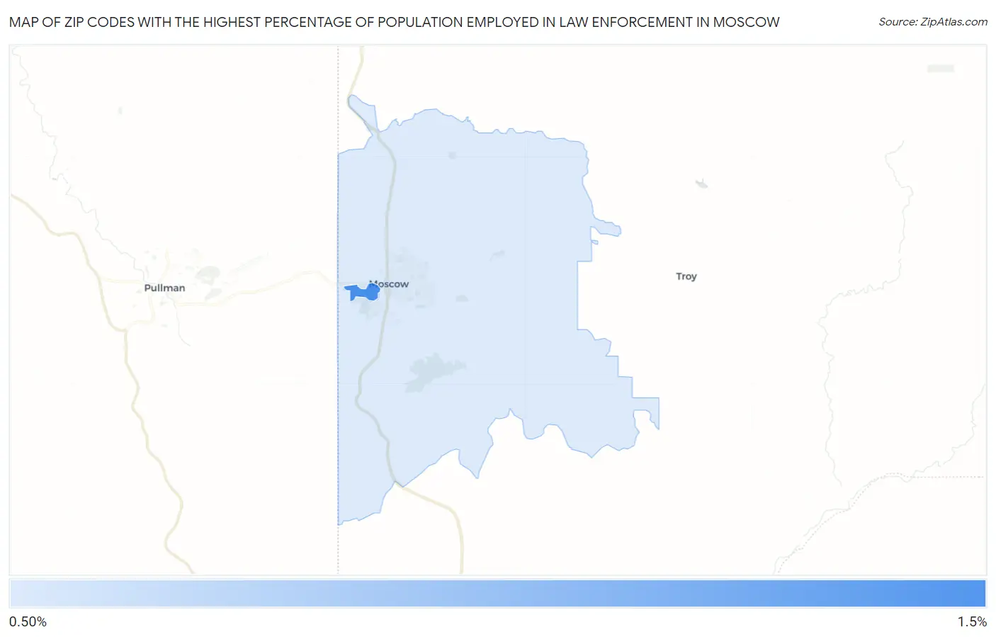 Zip Codes with the Highest Percentage of Population Employed in Law Enforcement in Moscow Map