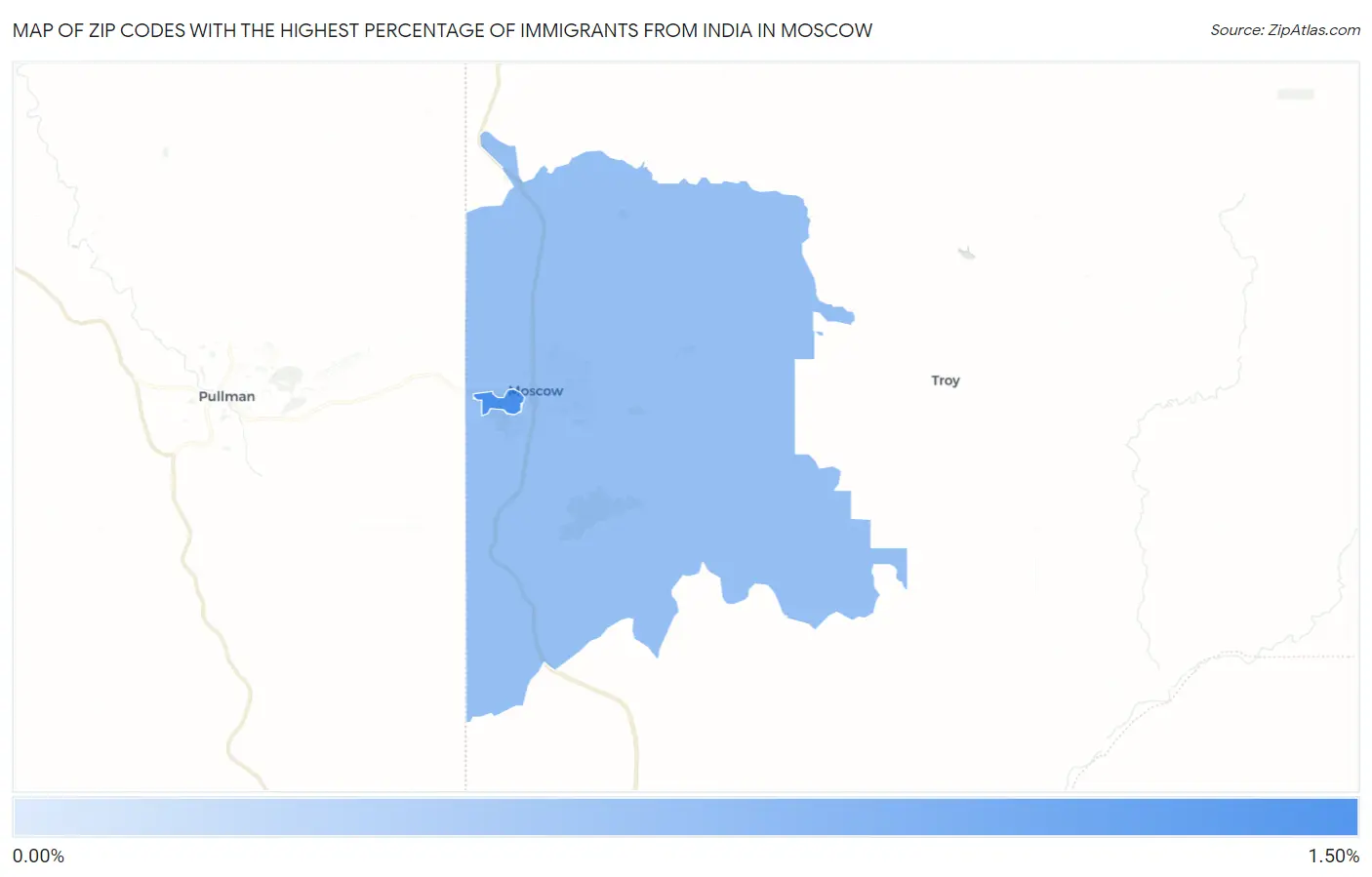 Zip Codes with the Highest Percentage of Immigrants from India in Moscow Map