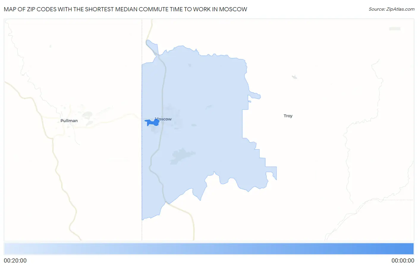 Zip Codes with the Shortest Median Commute Time to Work in Moscow Map