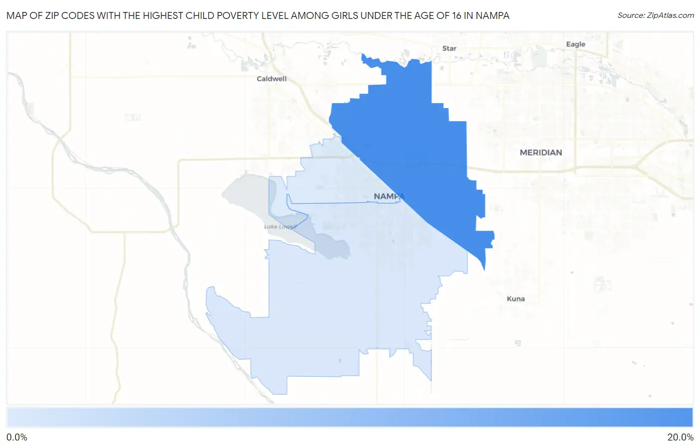 Zip Codes with the Highest Child Poverty Level Among Girls Under the Age of 16 in Nampa Map