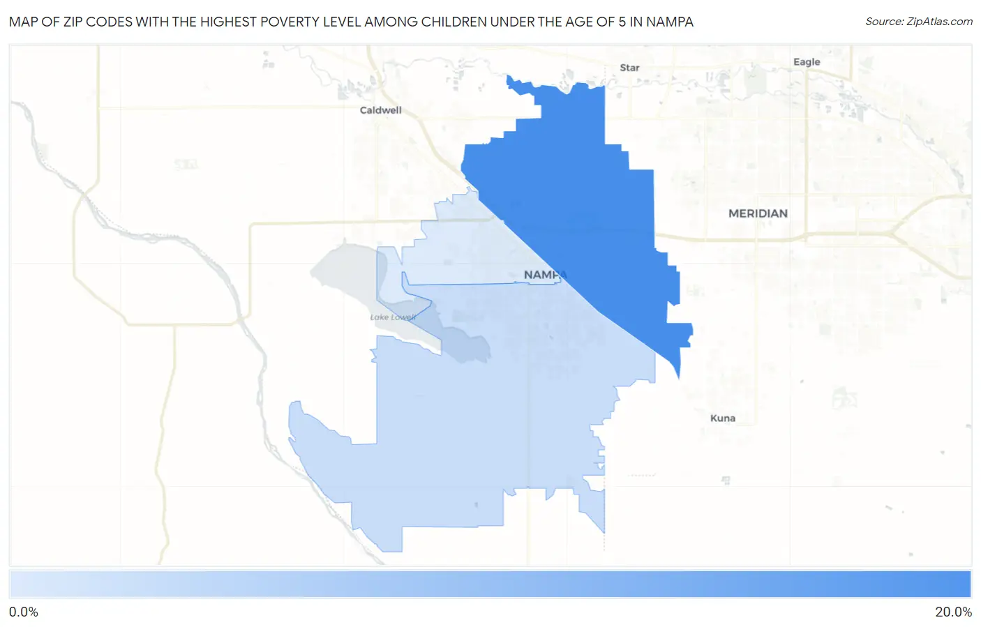Zip Codes with the Highest Poverty Level Among Children Under the Age of 5 in Nampa Map