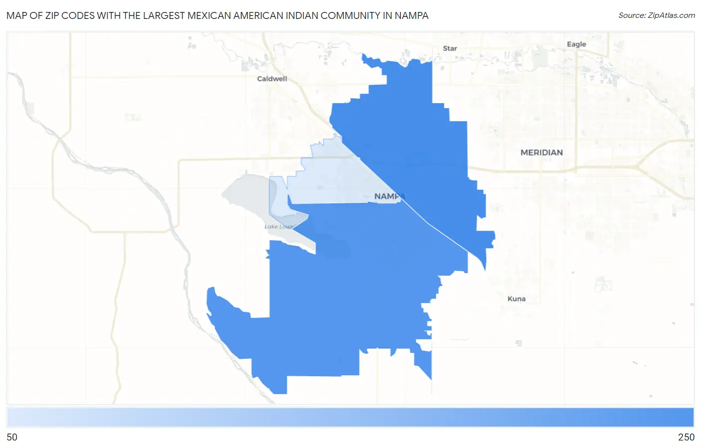 Zip Codes with the Largest Mexican American Indian Community in Nampa Map