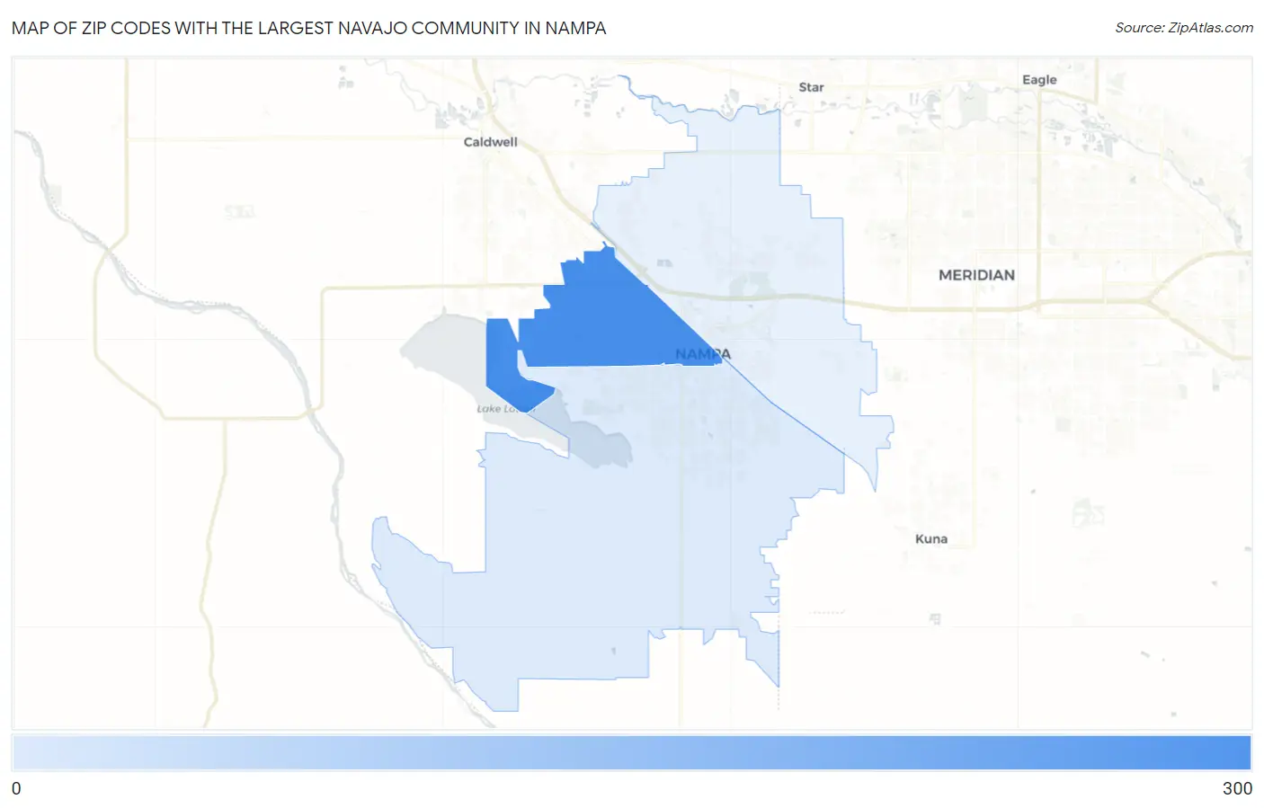 Zip Codes with the Largest Navajo Community in Nampa Map