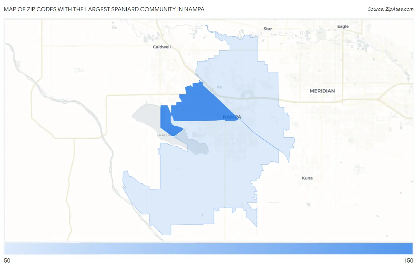 Zip Codes with the Largest Spaniard Community in Nampa Map