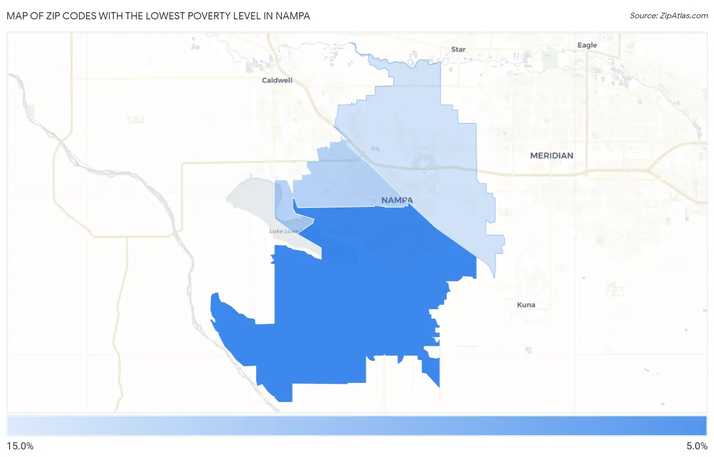 Zip Codes with the Lowest Poverty Level in Nampa Map