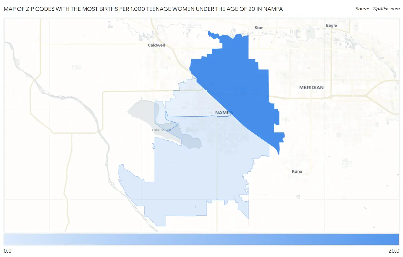 Zip Codes with the Most Births per 1,000 Teenage Women Under the Age of 20 in Nampa Map