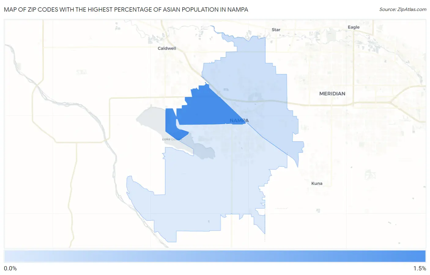 Zip Codes with the Highest Percentage of Asian Population in Nampa Map