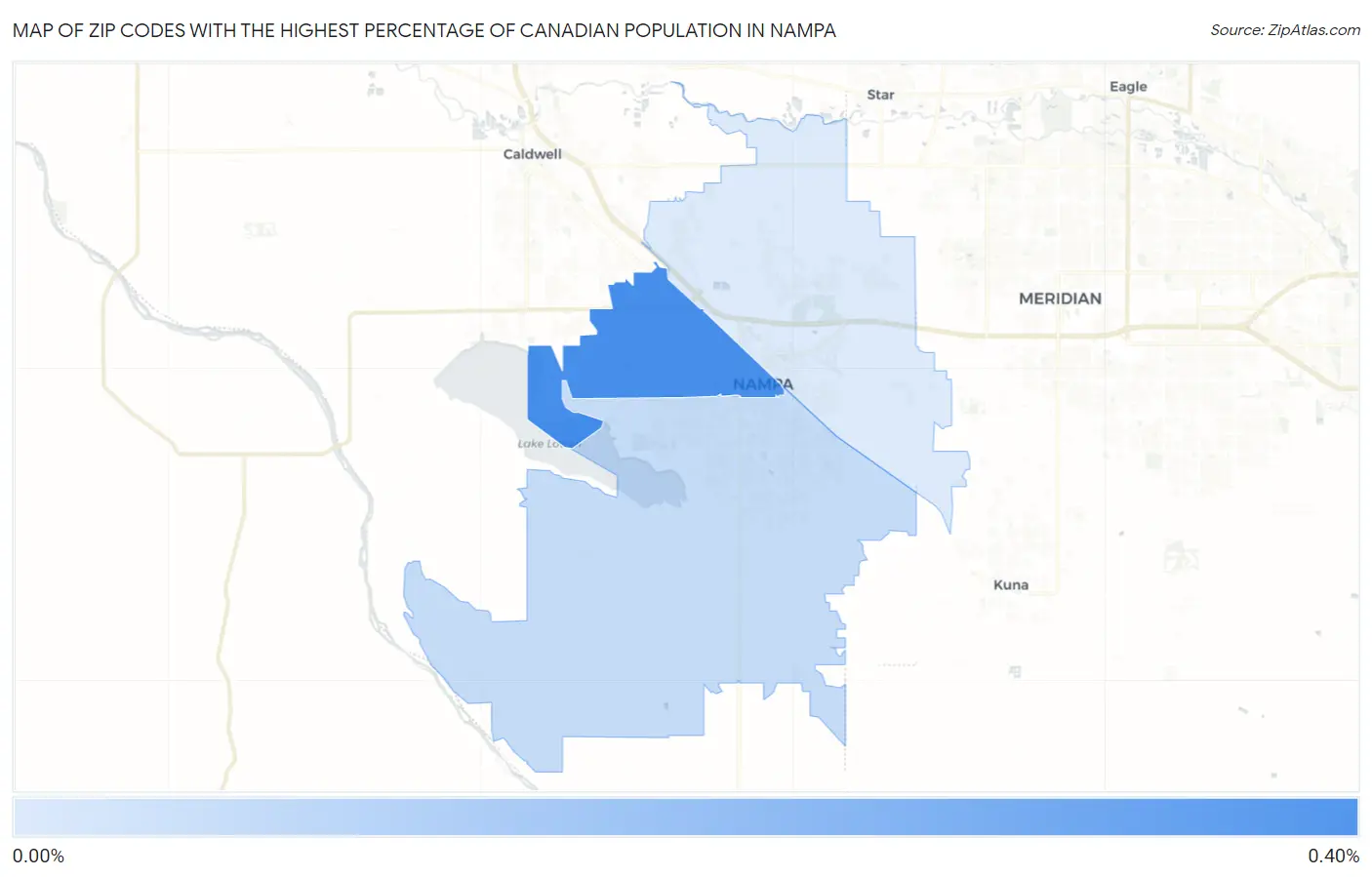 Zip Codes with the Highest Percentage of Canadian Population in Nampa Map