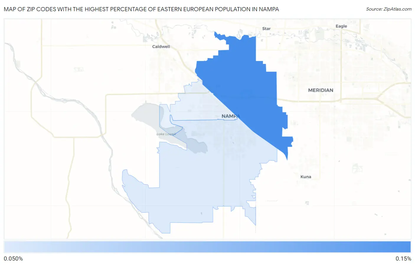 Zip Codes with the Highest Percentage of Eastern European Population in Nampa Map