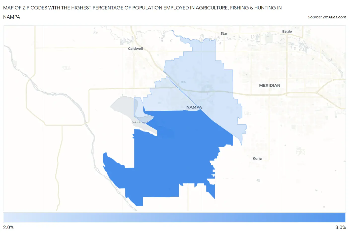 Zip Codes with the Highest Percentage of Population Employed in Agriculture, Fishing & Hunting in Nampa Map