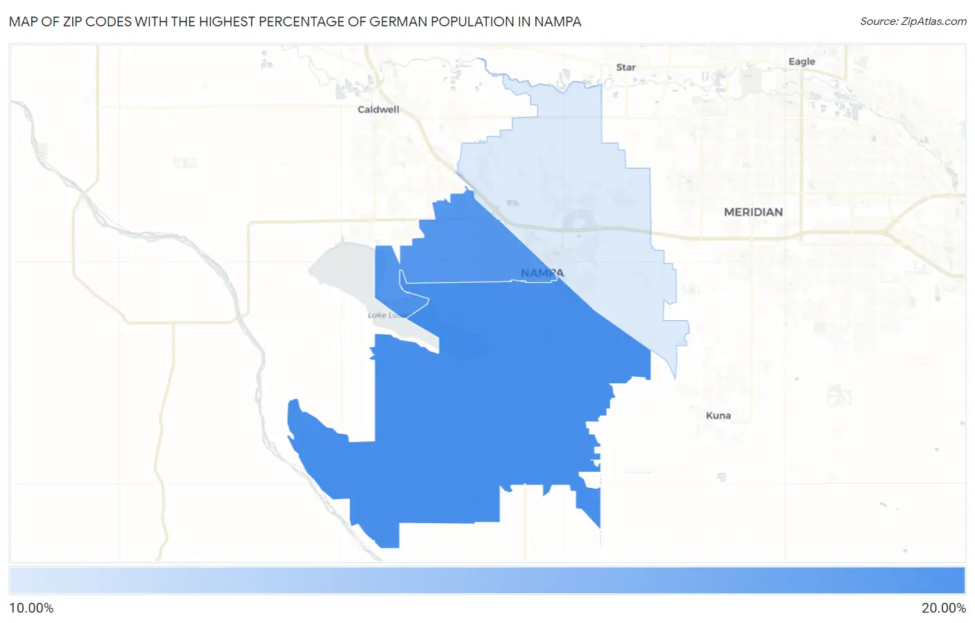 Zip Codes with the Highest Percentage of German Population in Nampa Map