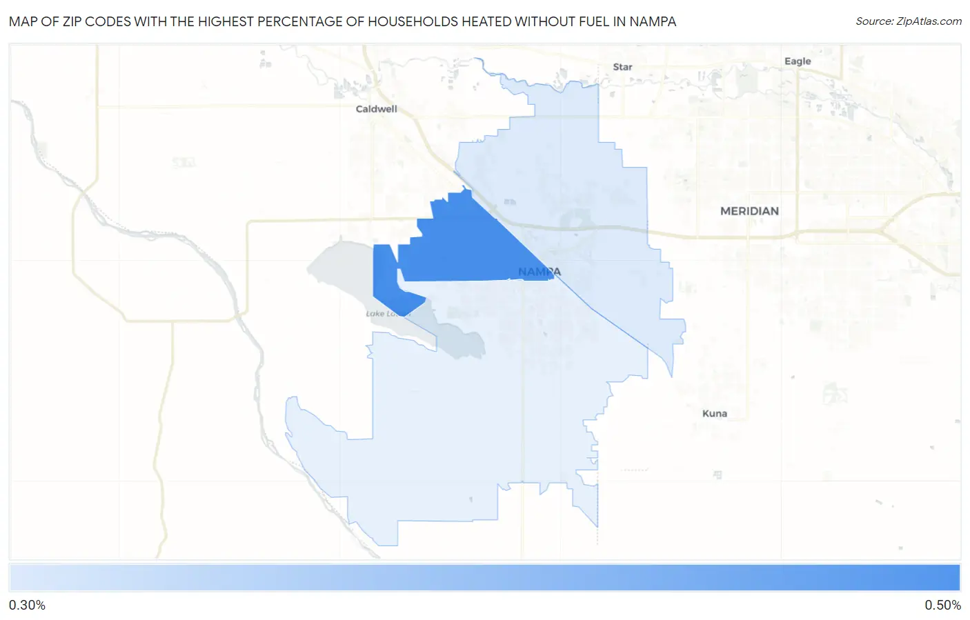 Zip Codes with the Highest Percentage of Households Heated without Fuel in Nampa Map