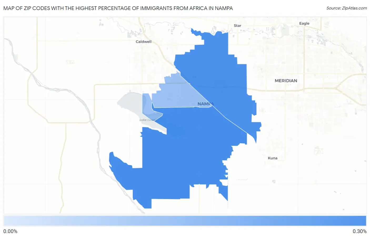 Zip Codes with the Highest Percentage of Immigrants from Africa in Nampa Map