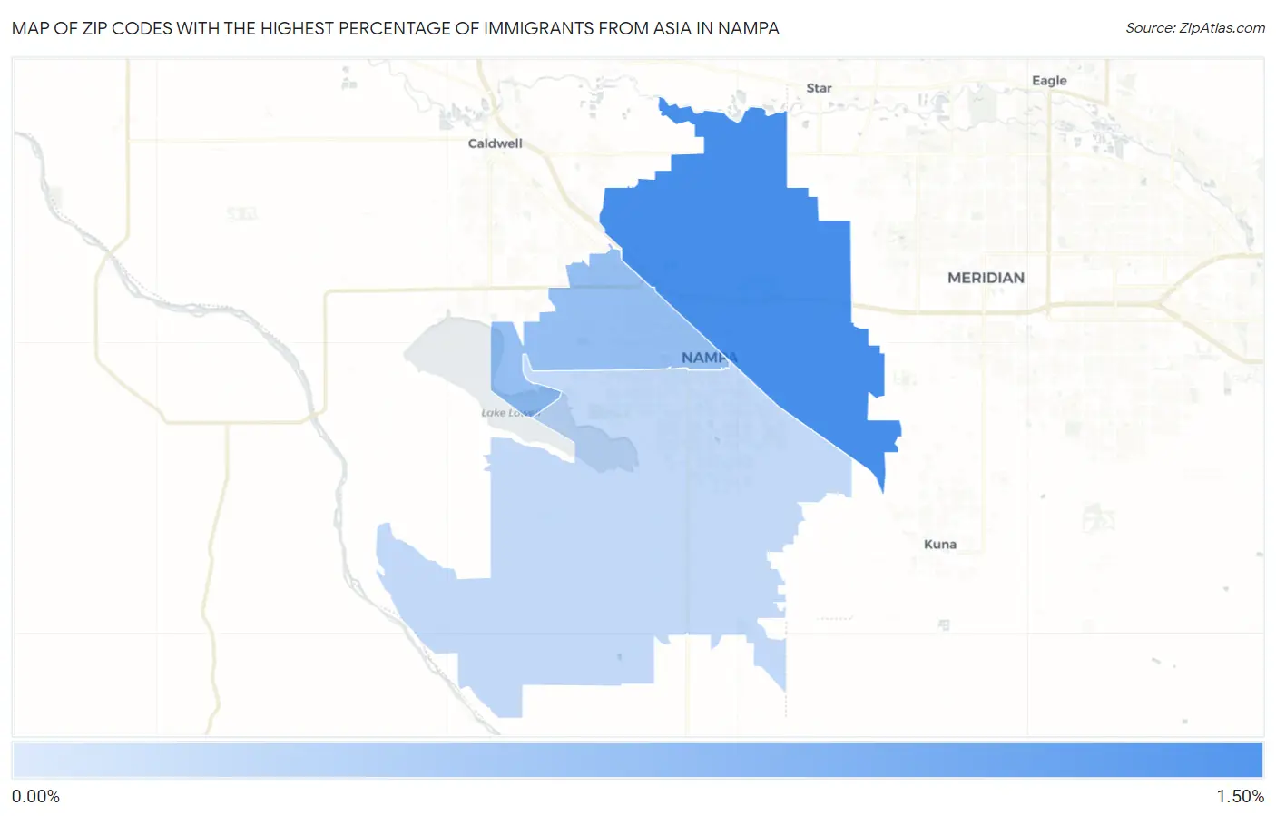 Zip Codes with the Highest Percentage of Immigrants from Asia in Nampa Map