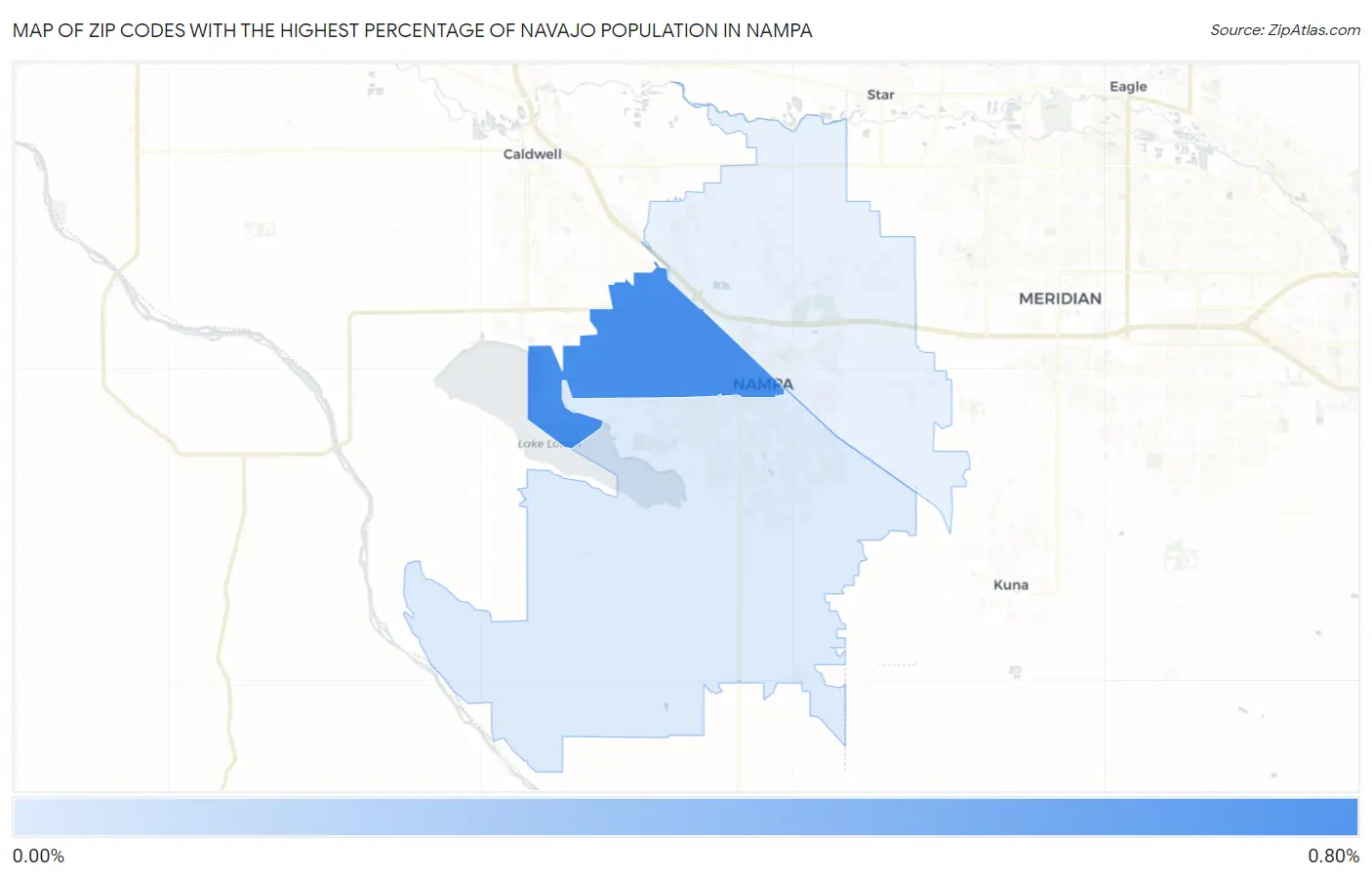 Zip Codes with the Highest Percentage of Navajo Population in Nampa Map