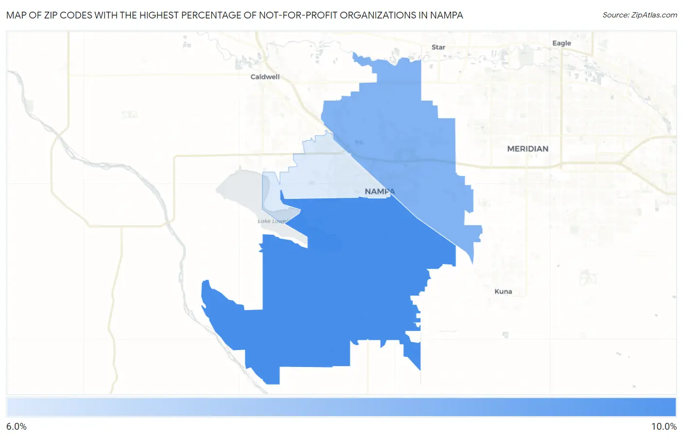 Zip Codes with the Highest Percentage of Not-for-profit Organizations in Nampa Map