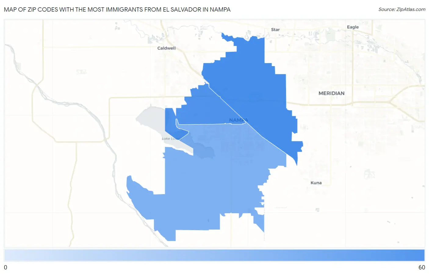 Zip Codes with the Most Immigrants from El Salvador in Nampa Map