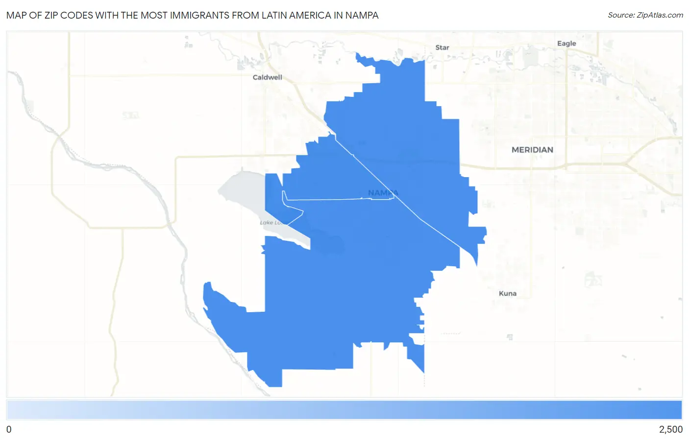 Zip Codes with the Most Immigrants from Latin America in Nampa Map