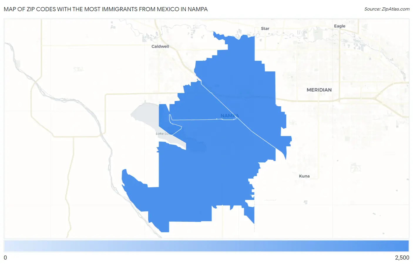 Zip Codes with the Most Immigrants from Mexico in Nampa Map