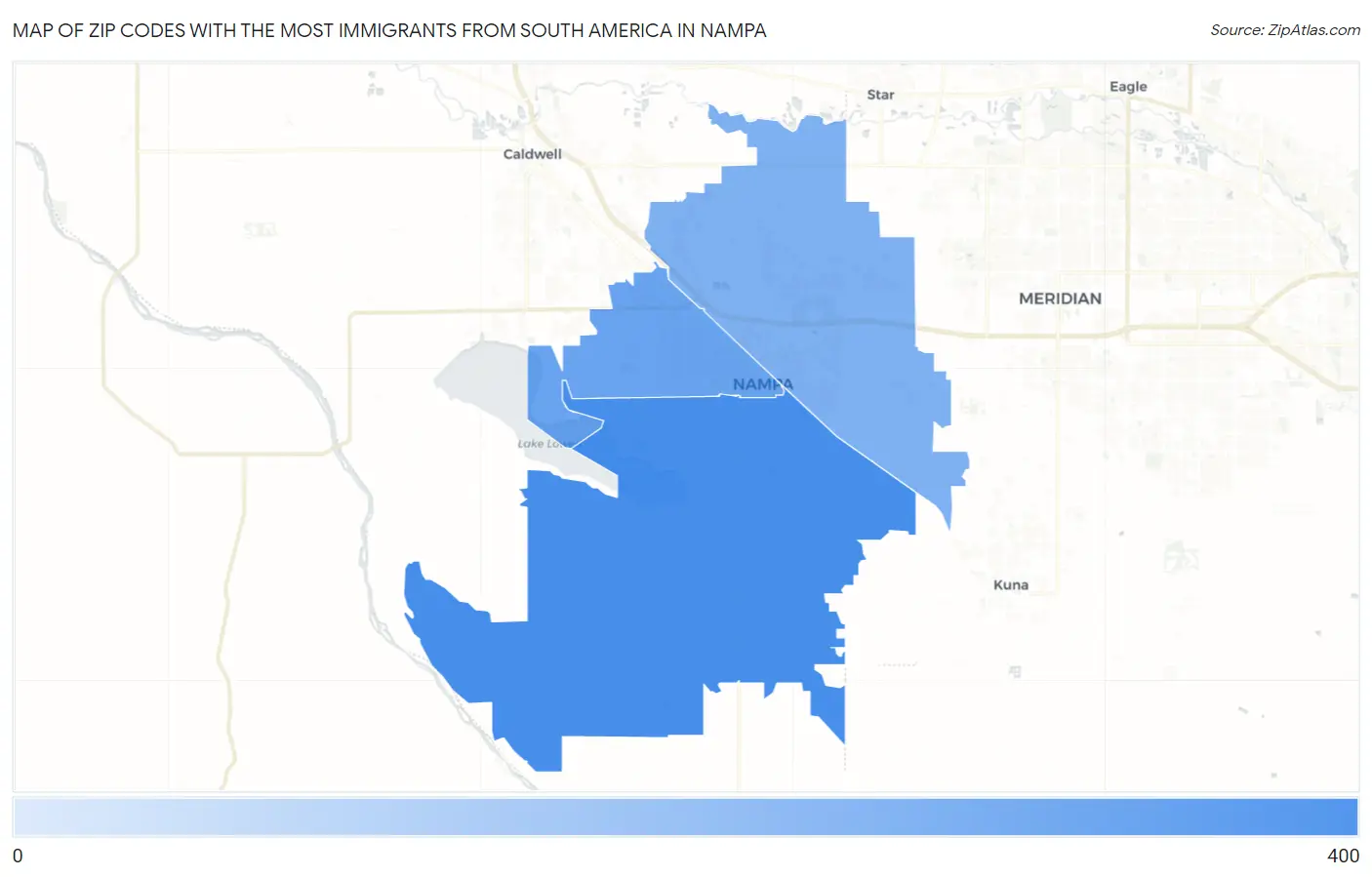 Zip Codes with the Most Immigrants from South America in Nampa Map