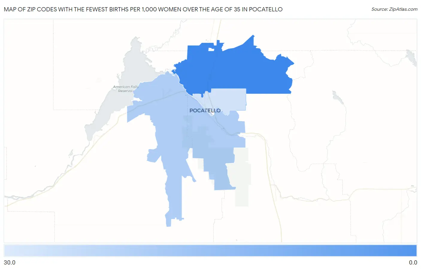 Zip Codes with the Fewest Births per 1,000 Women Over the Age of 35 in Pocatello Map