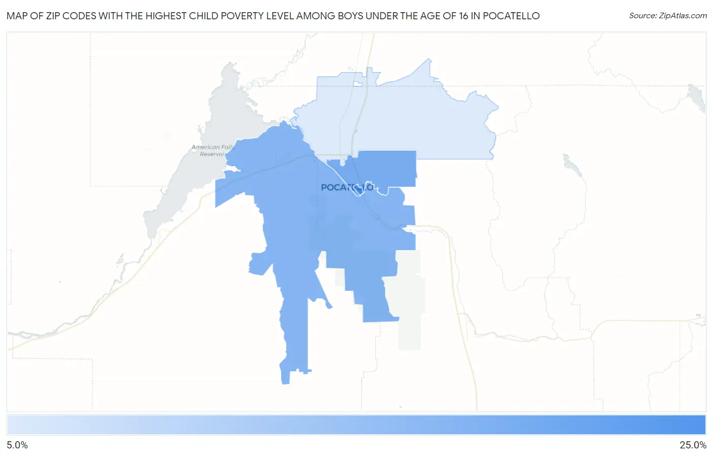 Zip Codes with the Highest Child Poverty Level Among Boys Under the Age of 16 in Pocatello Map