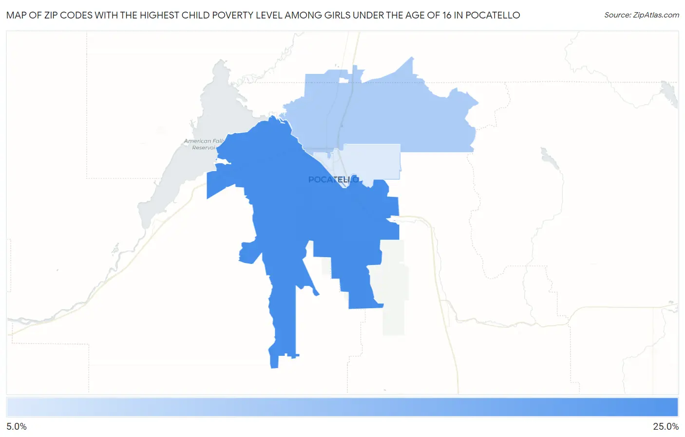 Zip Codes with the Highest Child Poverty Level Among Girls Under the Age of 16 in Pocatello Map