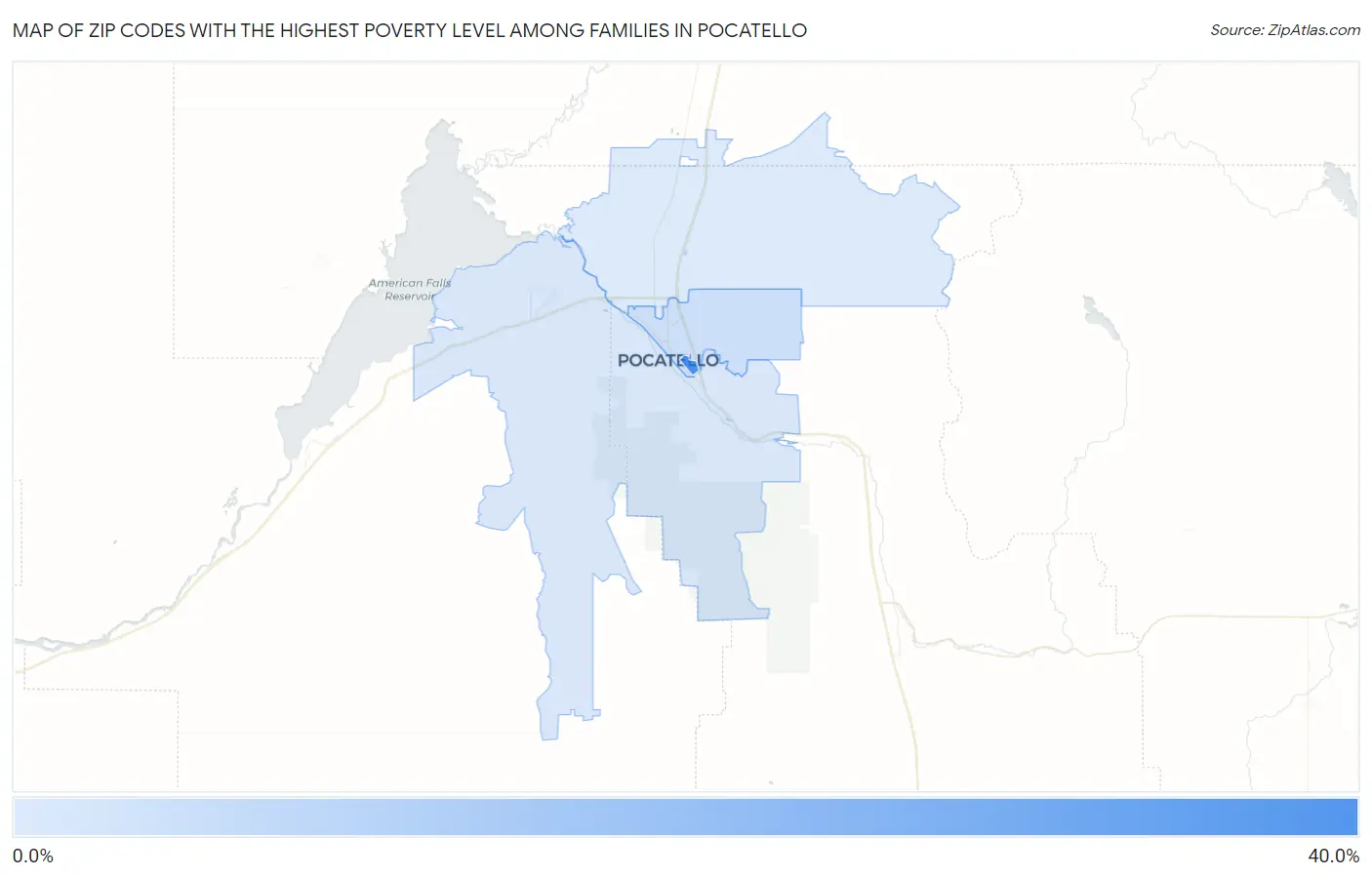 Zip Codes with the Highest Poverty Level Among Families in Pocatello Map