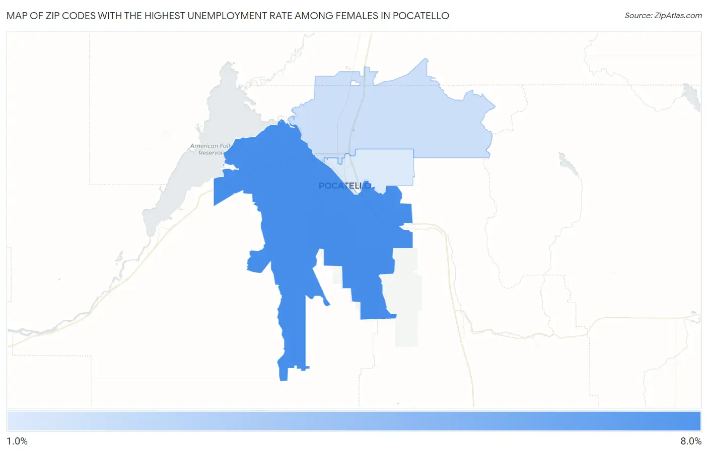 Zip Codes with the Highest Unemployment Rate Among Females in Pocatello Map
