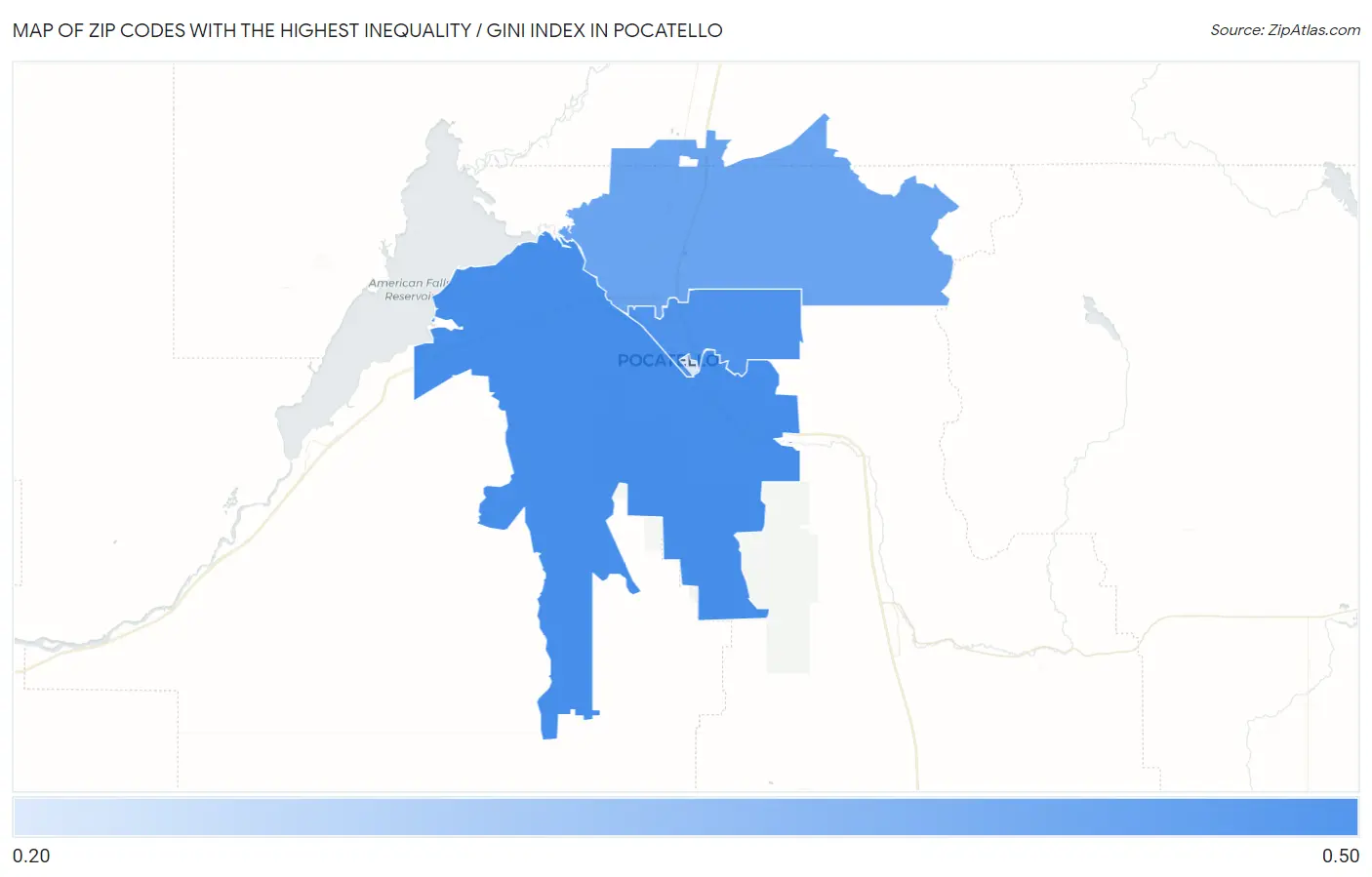 Zip Codes with the Highest Inequality / Gini Index in Pocatello Map