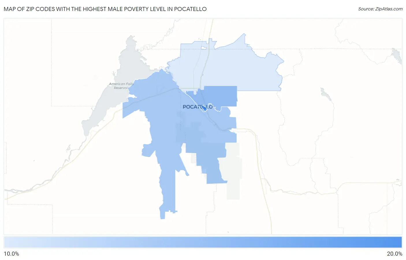 Zip Codes with the Highest Male Poverty Level in Pocatello Map