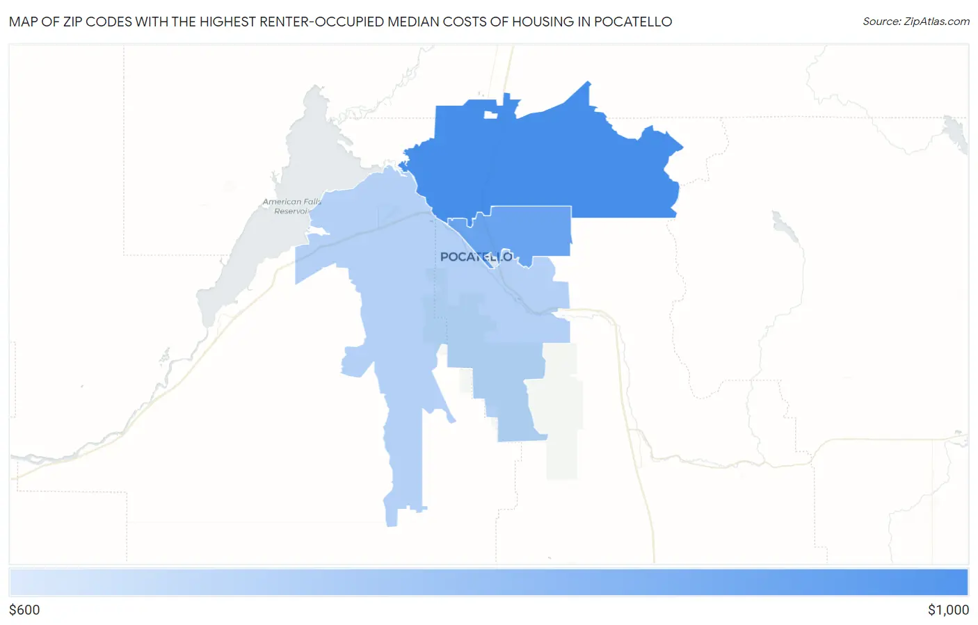 Zip Codes with the Highest Renter-Occupied Median Costs of Housing in Pocatello Map