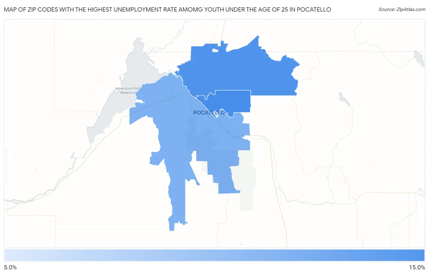 Zip Codes with the Highest Unemployment Rate Amomg Youth Under the Age of 25 in Pocatello Map