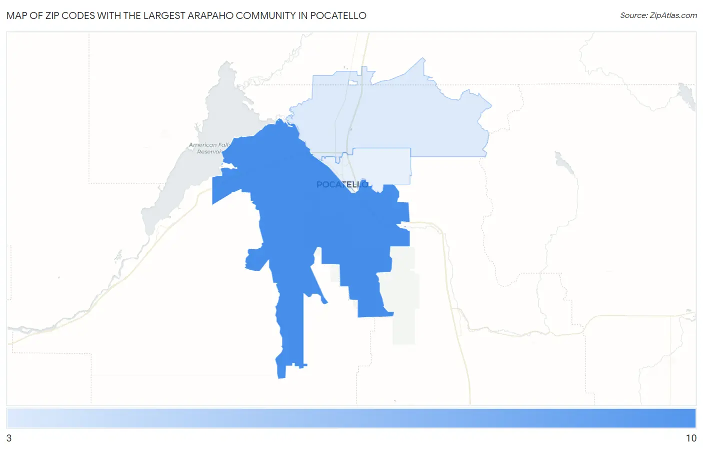 Zip Codes with the Largest Arapaho Community in Pocatello Map