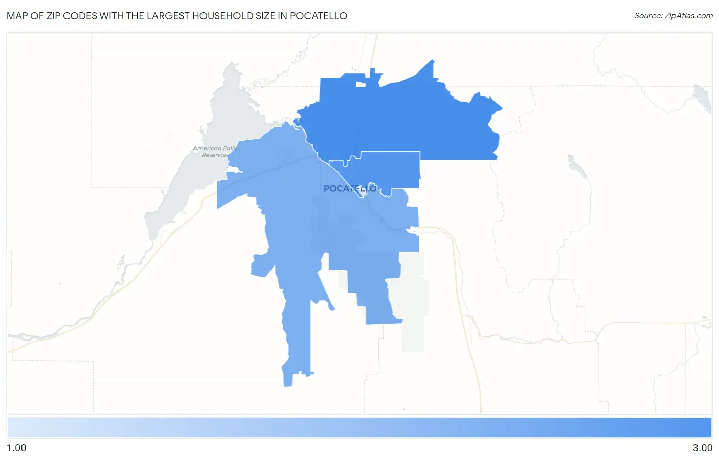 Zip Codes with the Largest Household Size in Pocatello Map