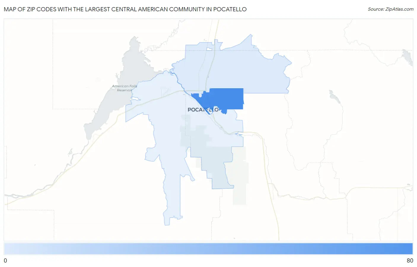 Zip Codes with the Largest Central American Community in Pocatello Map