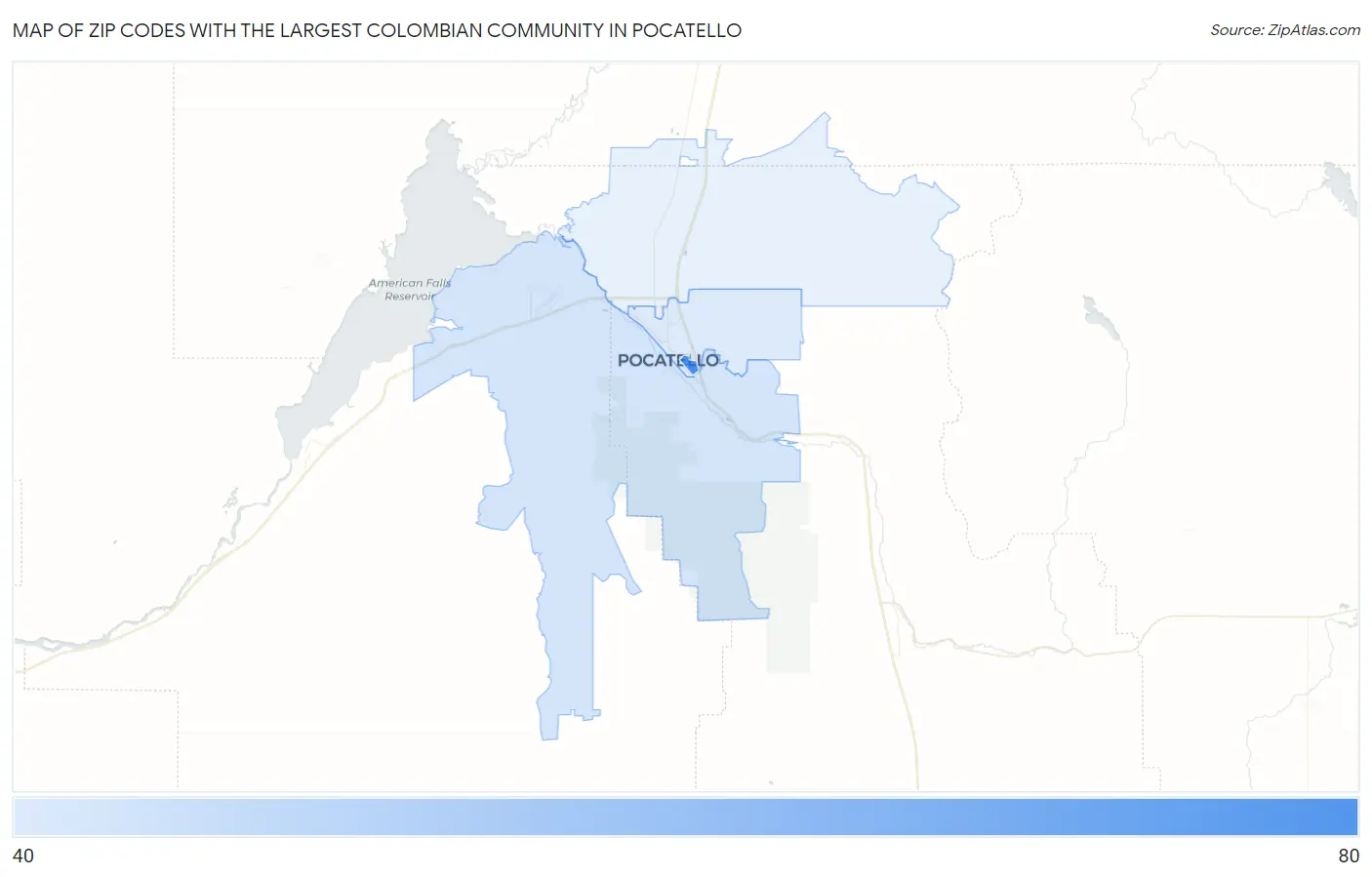 Zip Codes with the Largest Colombian Community in Pocatello Map