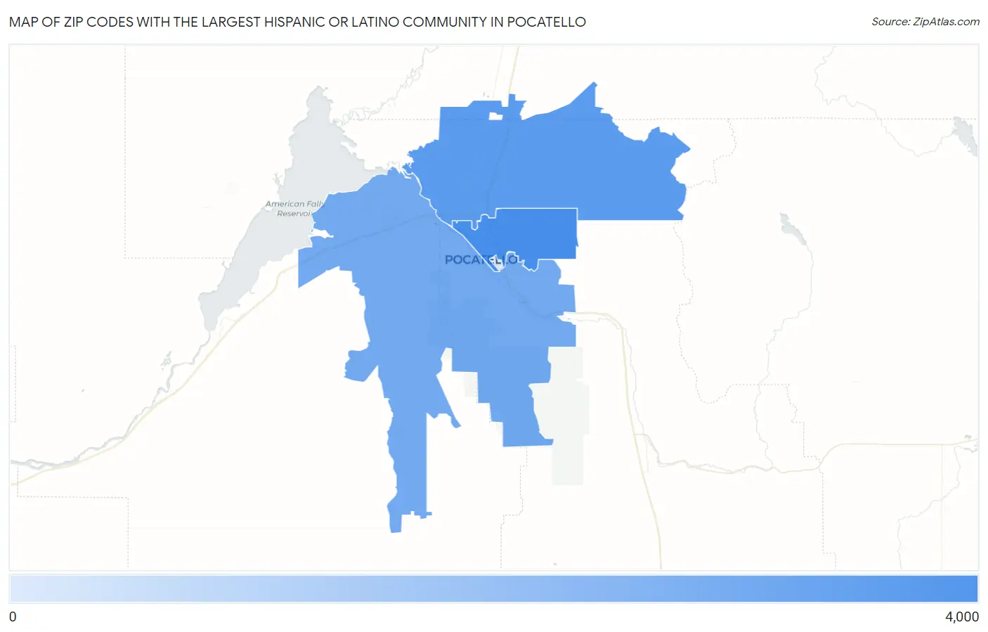 Zip Codes with the Largest Hispanic or Latino Community in Pocatello Map