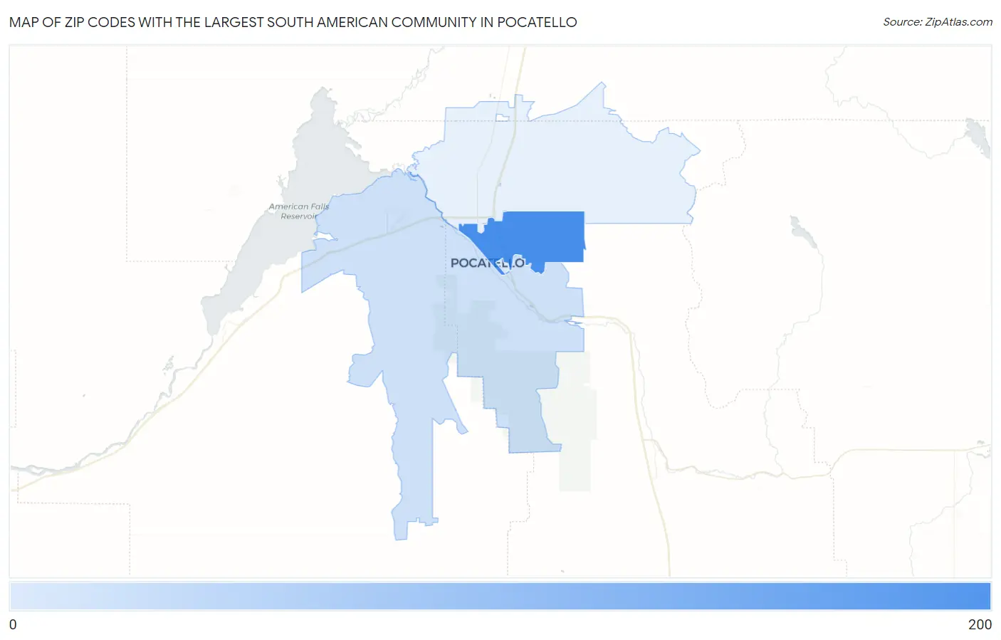 Zip Codes with the Largest South American Community in Pocatello Map