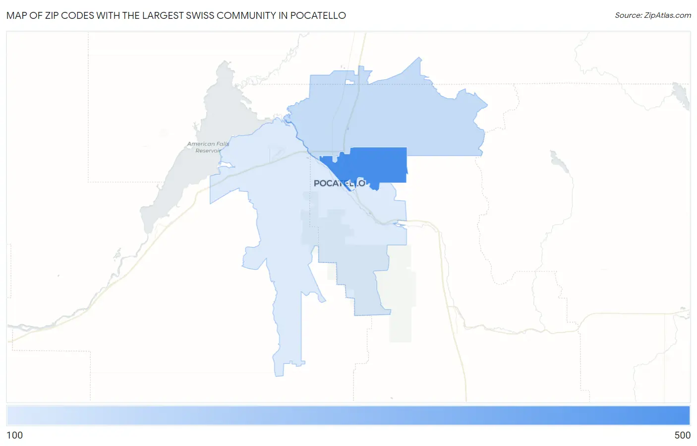 Zip Codes with the Largest Swiss Community in Pocatello Map