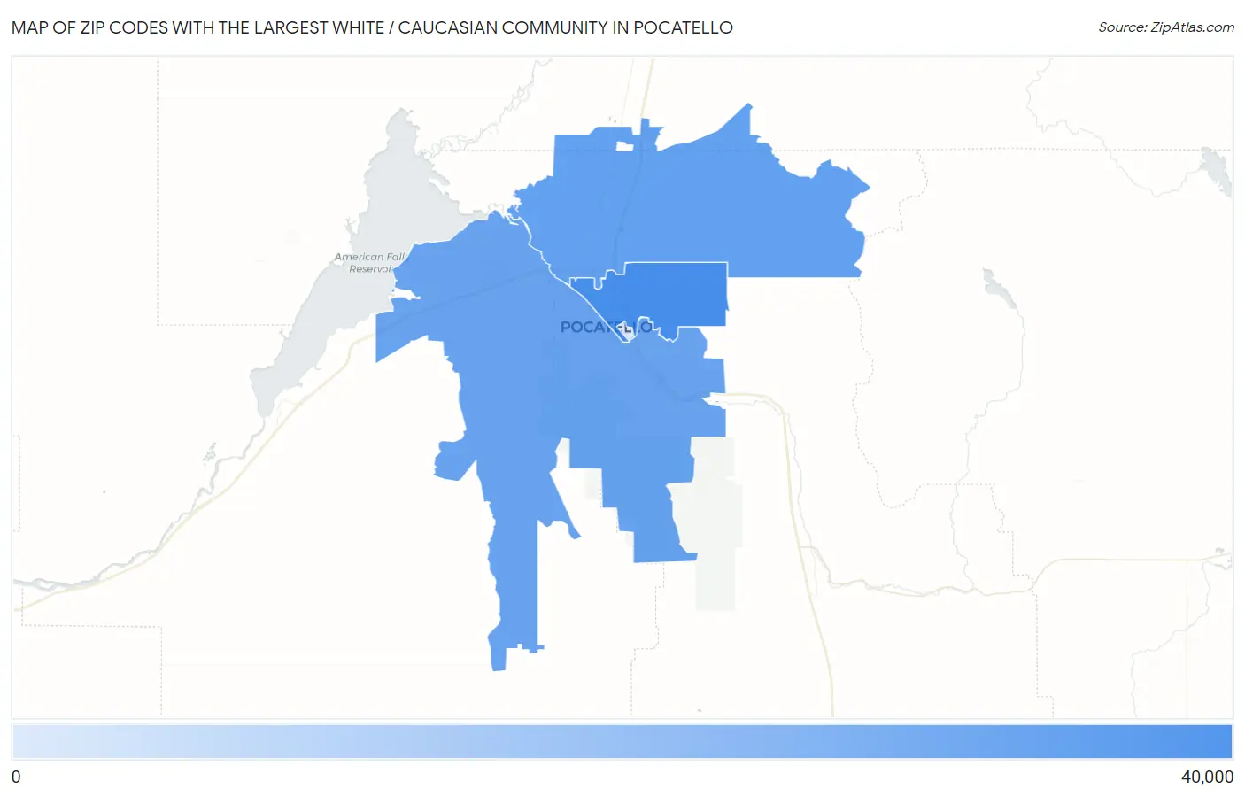 Zip Codes with the Largest White / Caucasian Community in Pocatello Map