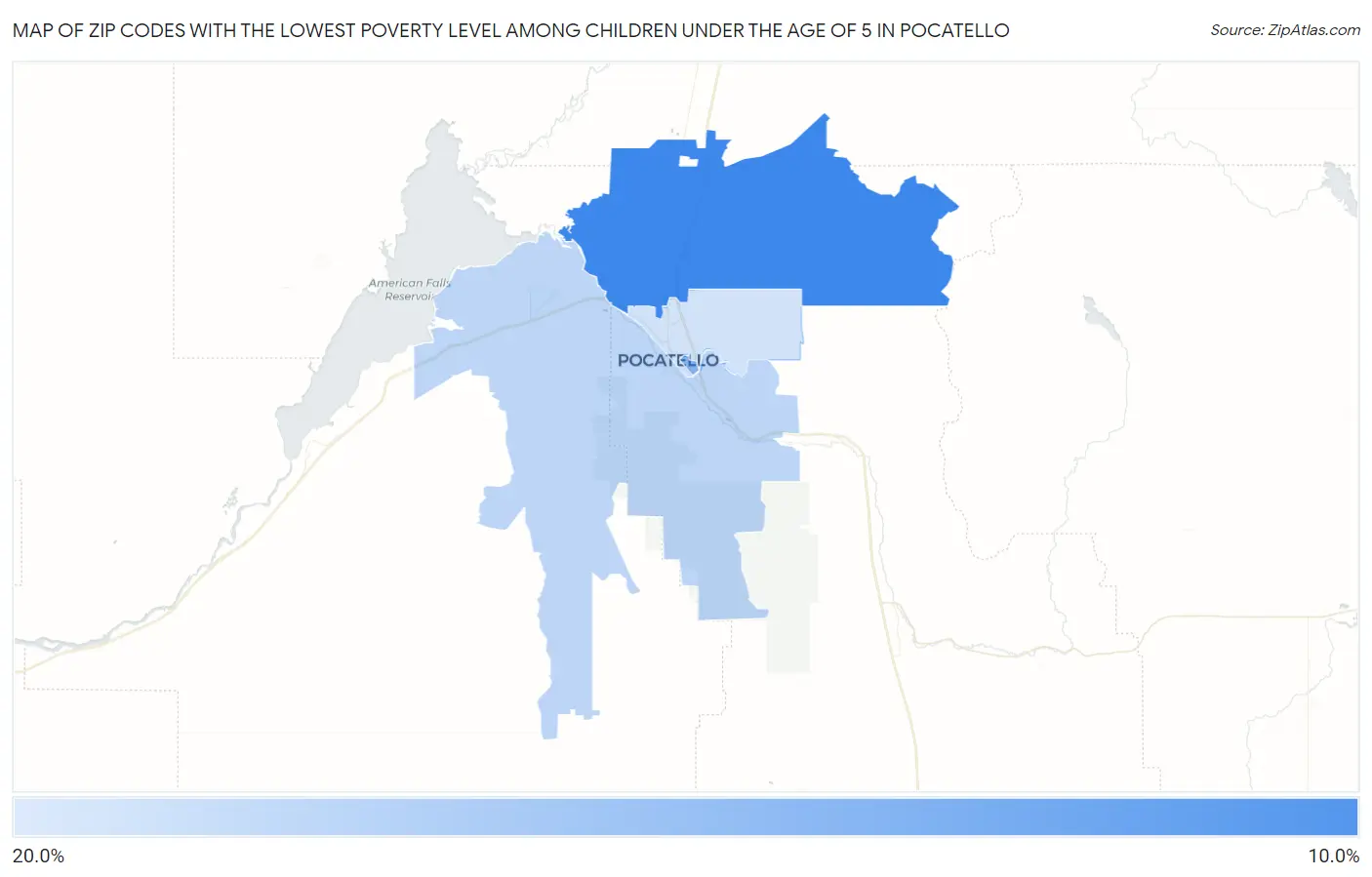 Zip Codes with the Lowest Poverty Level Among Children Under the Age of 5 in Pocatello Map