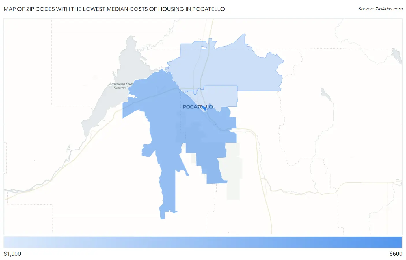 Zip Codes with the Lowest Median Costs of Housing in Pocatello Map