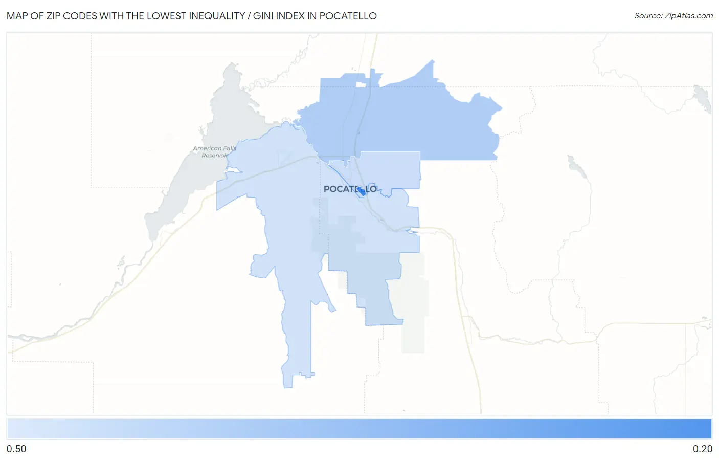 Zip Codes with the Lowest Inequality / Gini Index in Pocatello Map