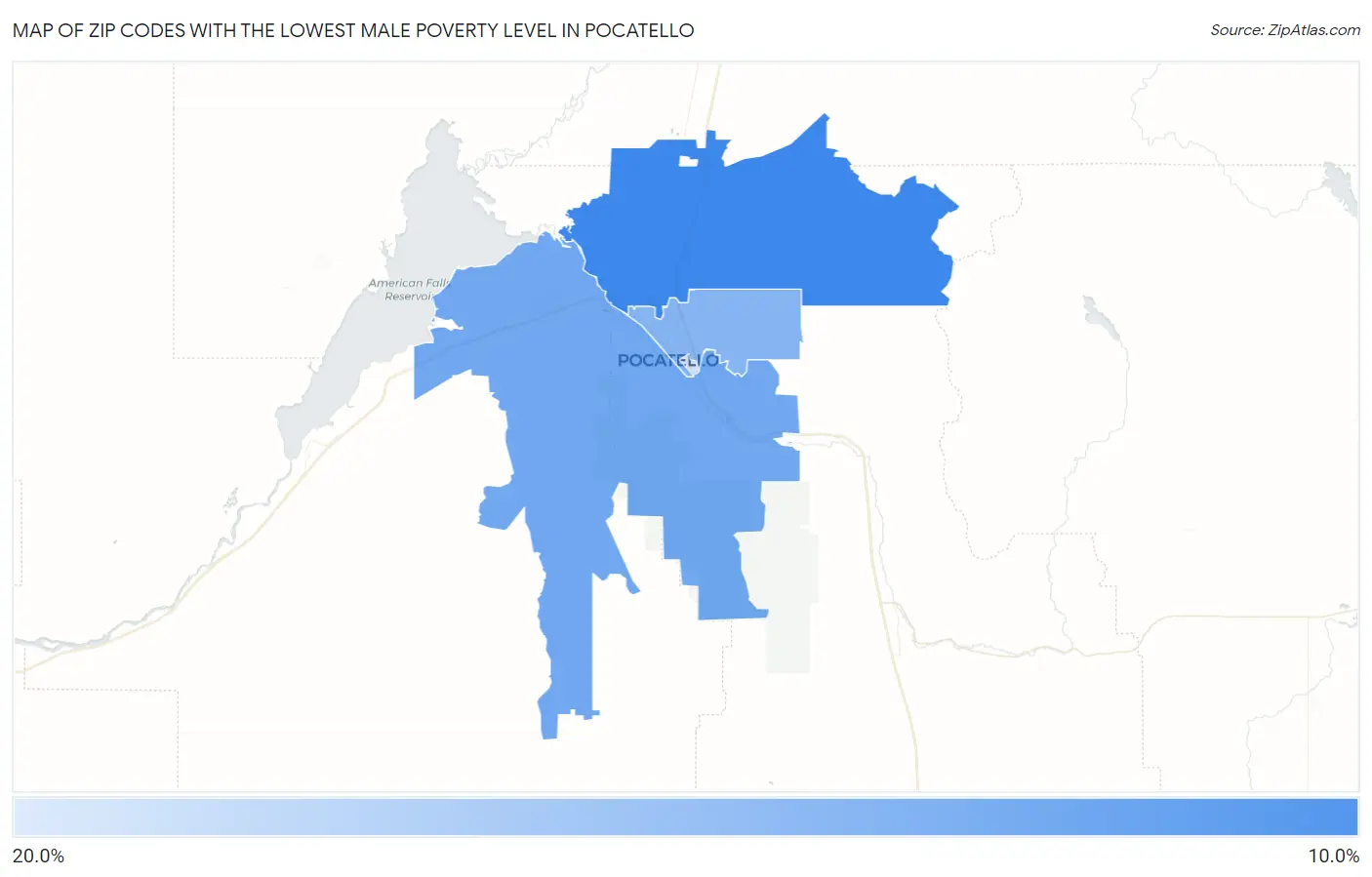 Zip Codes with the Lowest Male Poverty Level in Pocatello Map
