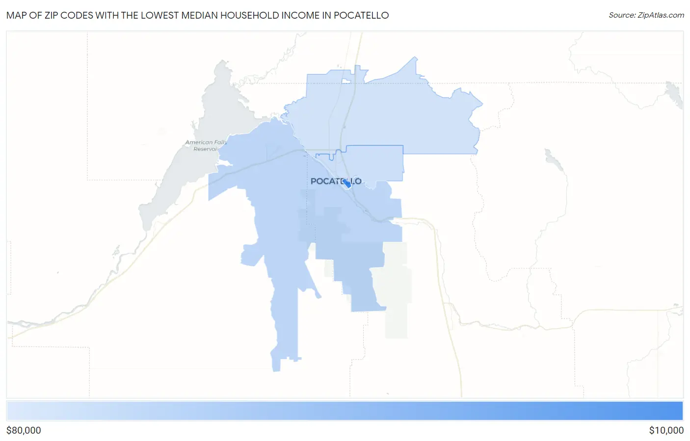 Zip Codes with the Lowest Median Household Income in Pocatello Map