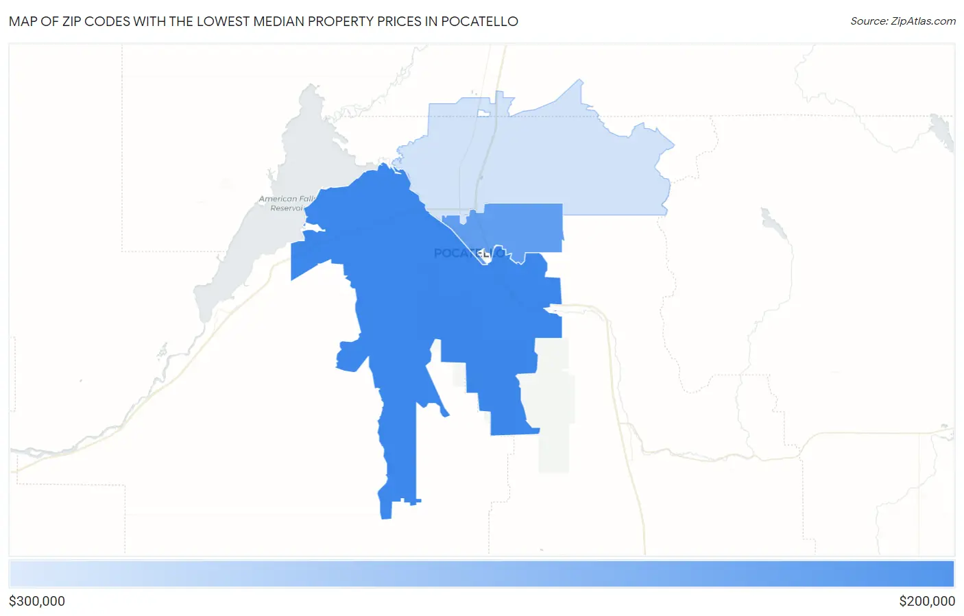 Zip Codes with the Lowest Median Property Prices in Pocatello Map