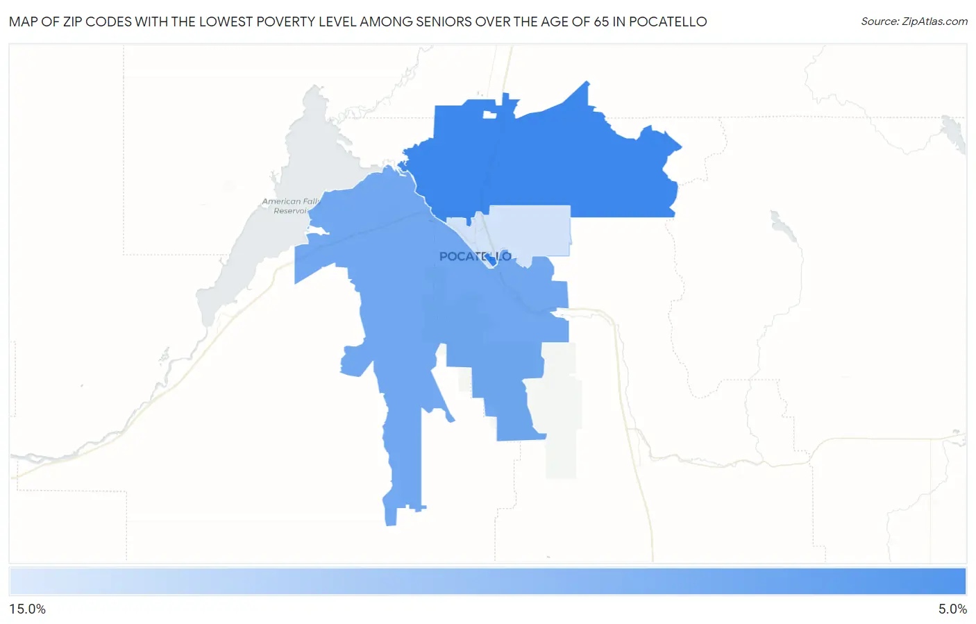 Zip Codes with the Lowest Poverty Level Among Seniors Over the Age of 65 in Pocatello Map